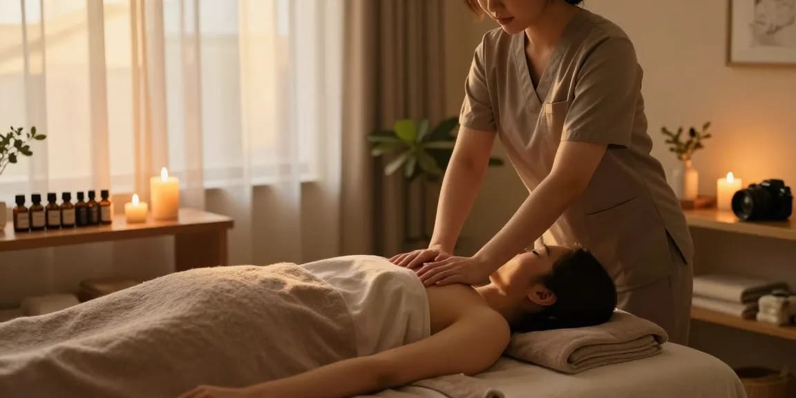 Serene massage therapy environment showcasing the art of 성동구출장마사지 with soothing ambiance and professional care.