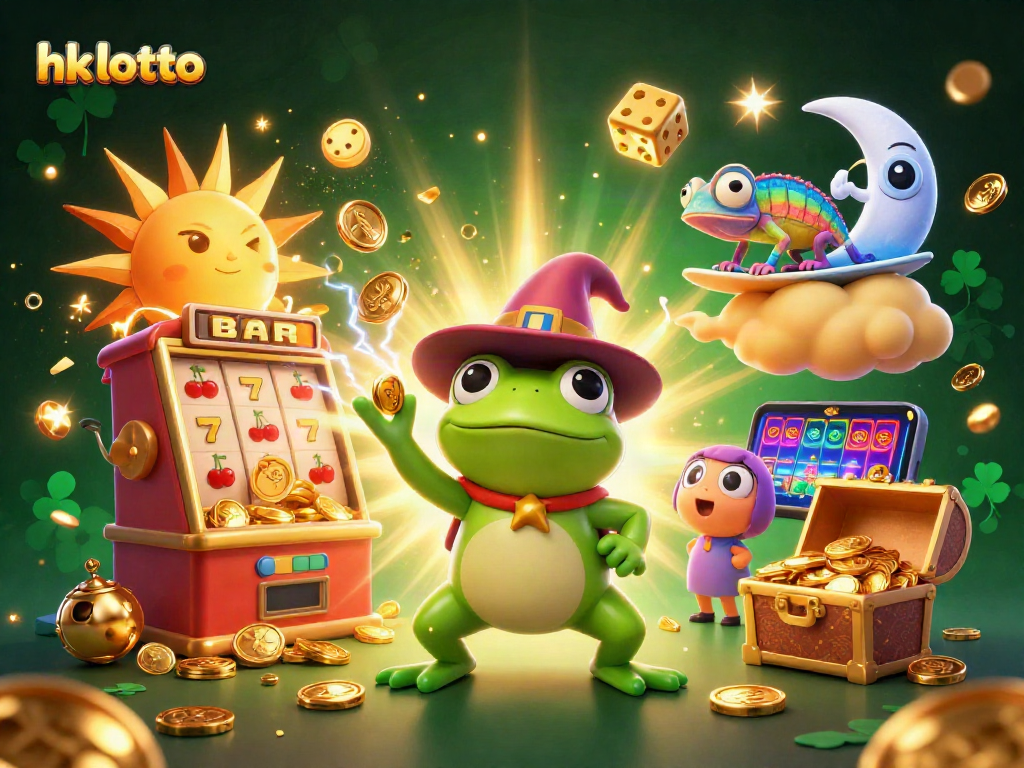 Engage in hk lotto excitement with a vibrant 3D scene bursting with symbols and characters.