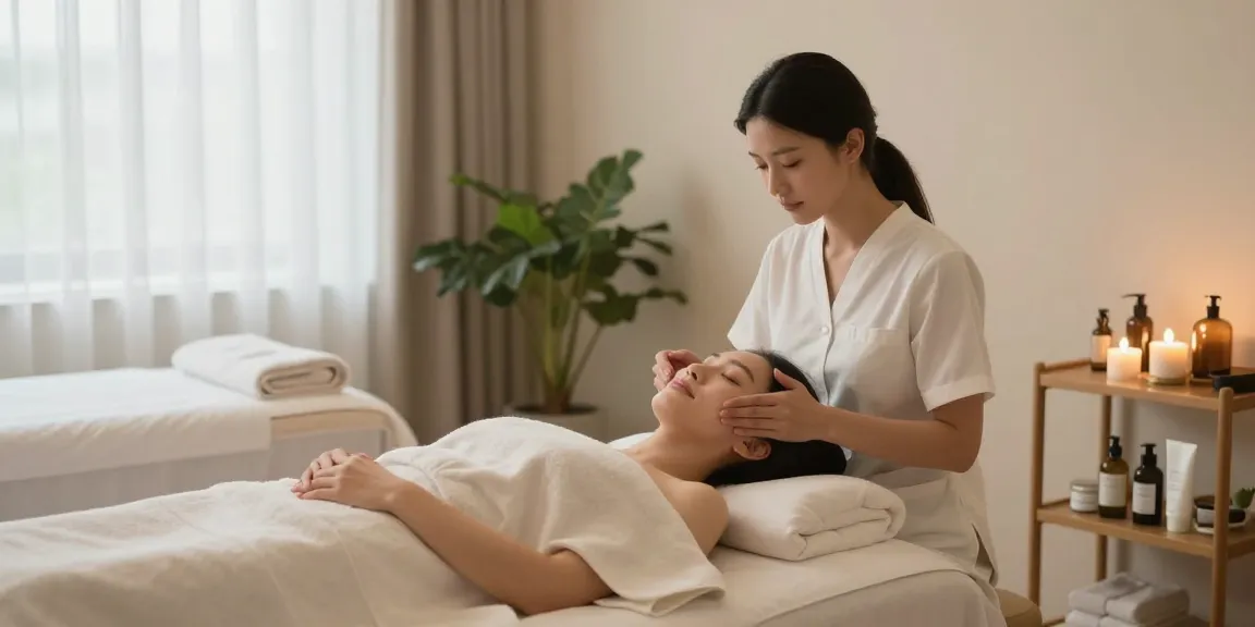 Facials Colchester: A serene spa treatment room with a client receiving a facial.
