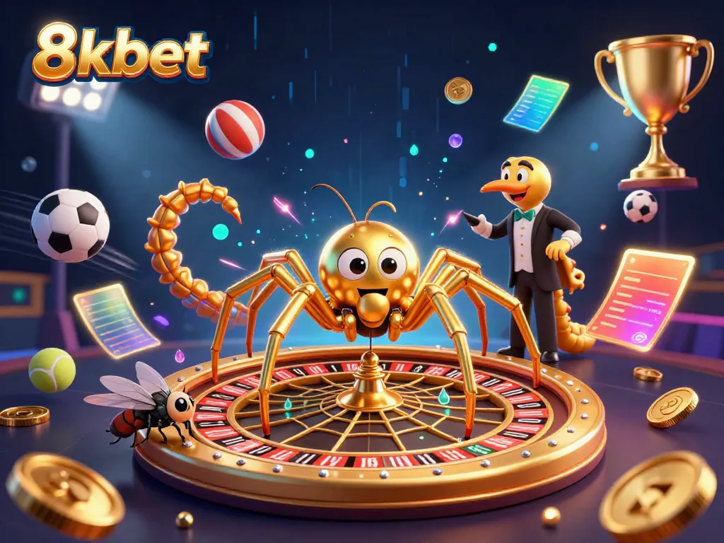 Engage with 8xbet's thrilling sports betting scene featuring energetic characters and vibrant elements.