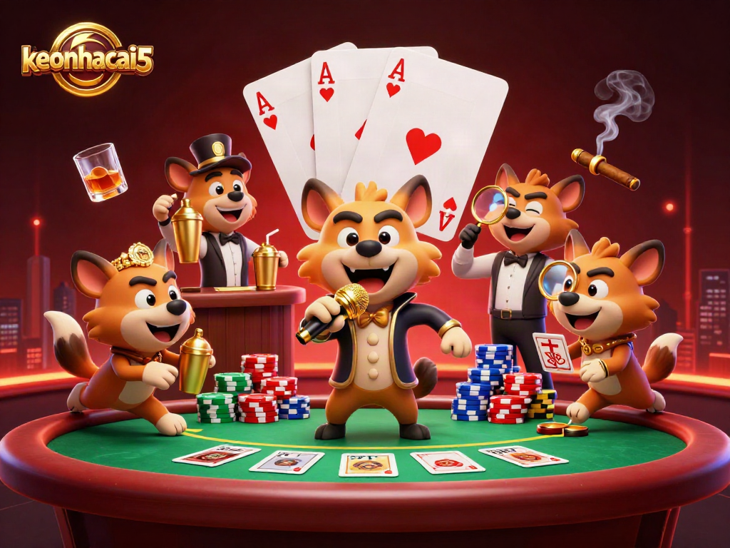 keonhacai5 hyenas entertain at a casino with a comedian, bartender, and bouncer