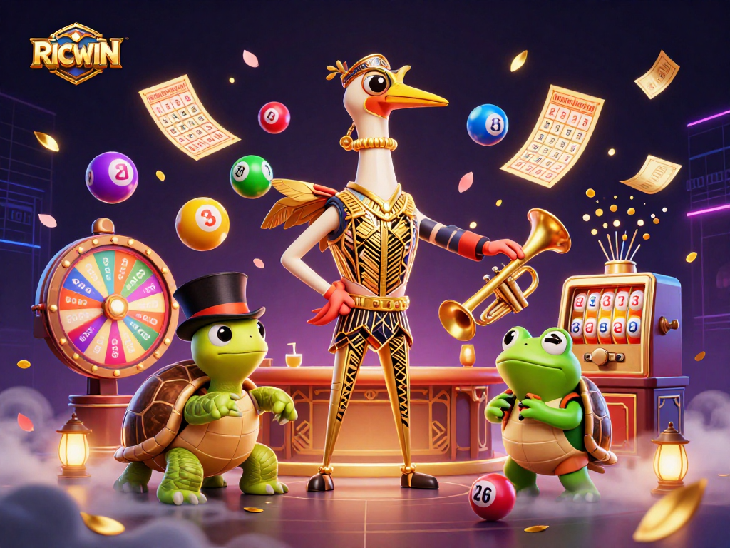 Engage with RICWIN's vibrant 3D casino scene featuring entertainment and games.