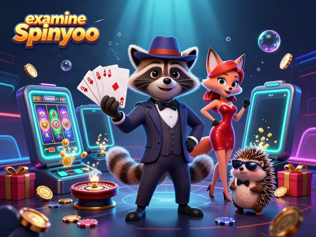 Experience the excitement as you examine Spinyoo with a suave raccoon holding a royal flush.