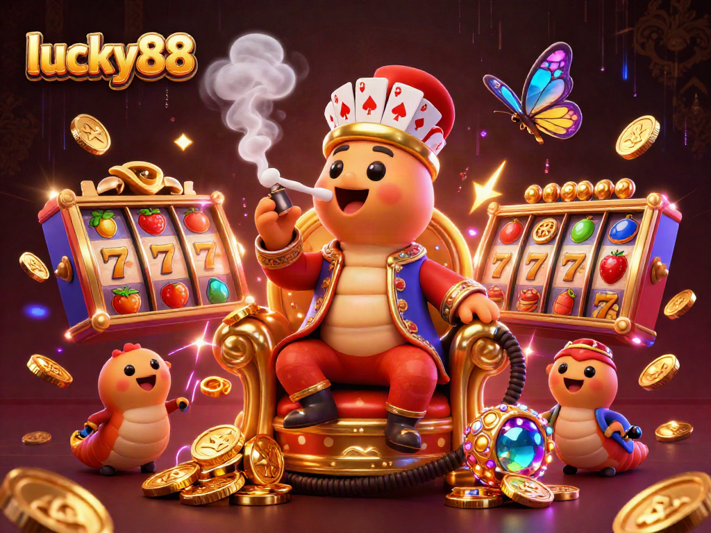 Engage in the excitement of lucky88 with dynamic slot reels, a festive atmosphere, and vibrant casino elements.