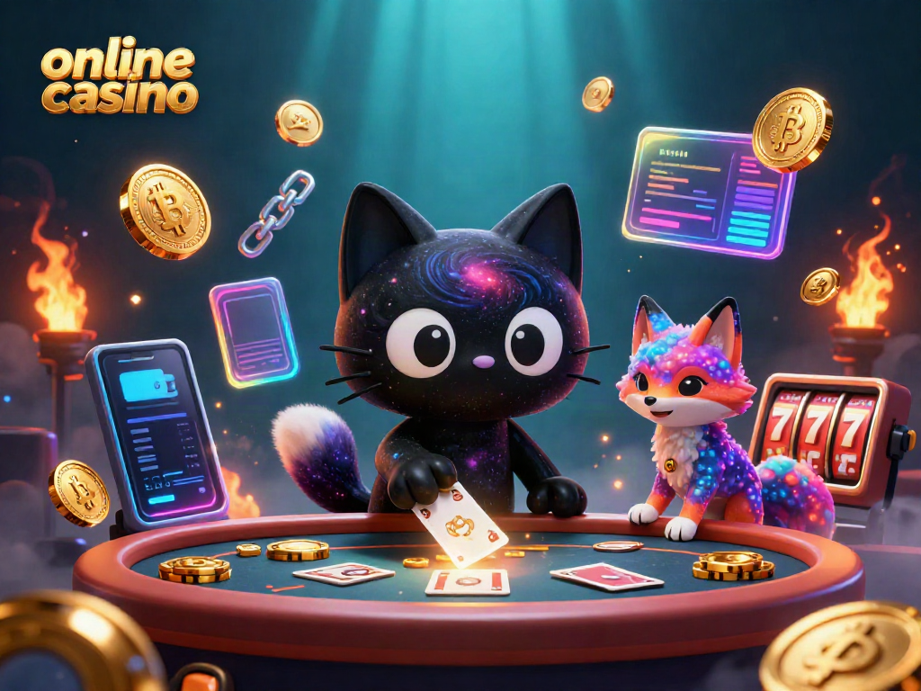 Experience exciting moments at an online casino with a cosmic black hole cat and colorful fox