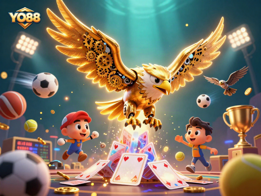 Experience thrilling gameplay with YO88 in a dynamic casino scene featuring sports and gaming action.