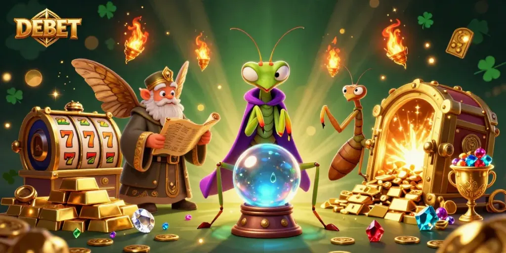 Engage in thrilling DEBET slot gaming with mystical fortune tellers and glimmering treasures.
