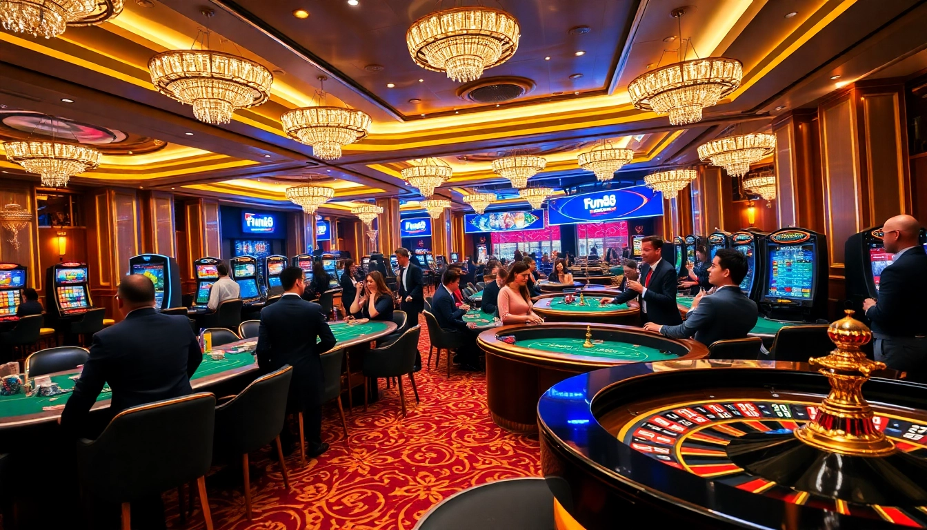 Experience excitement at Fun88 with vibrant gaming tables and players enjoying casino games.