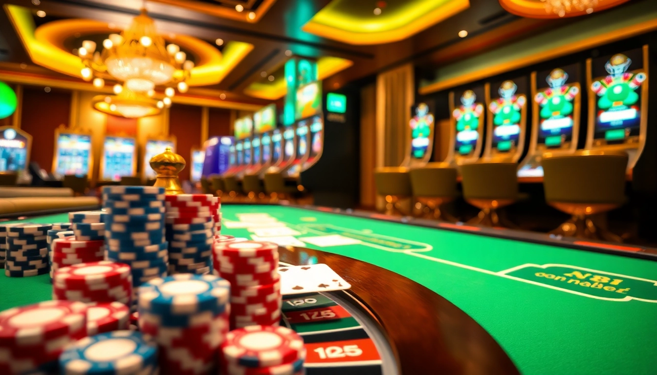 Experience the excitement at trang chủ mm88 with vibrant casino tables and gambling elements.