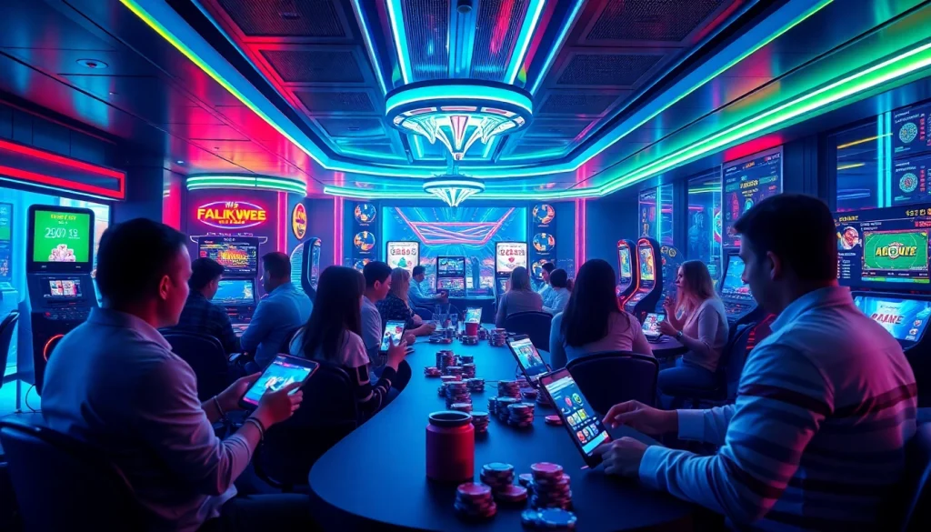 Engaging online gambling scene depicting users enjoying various games on luck8win.live, showcasing excitement and innovation in a vibrant casino atmosphere.