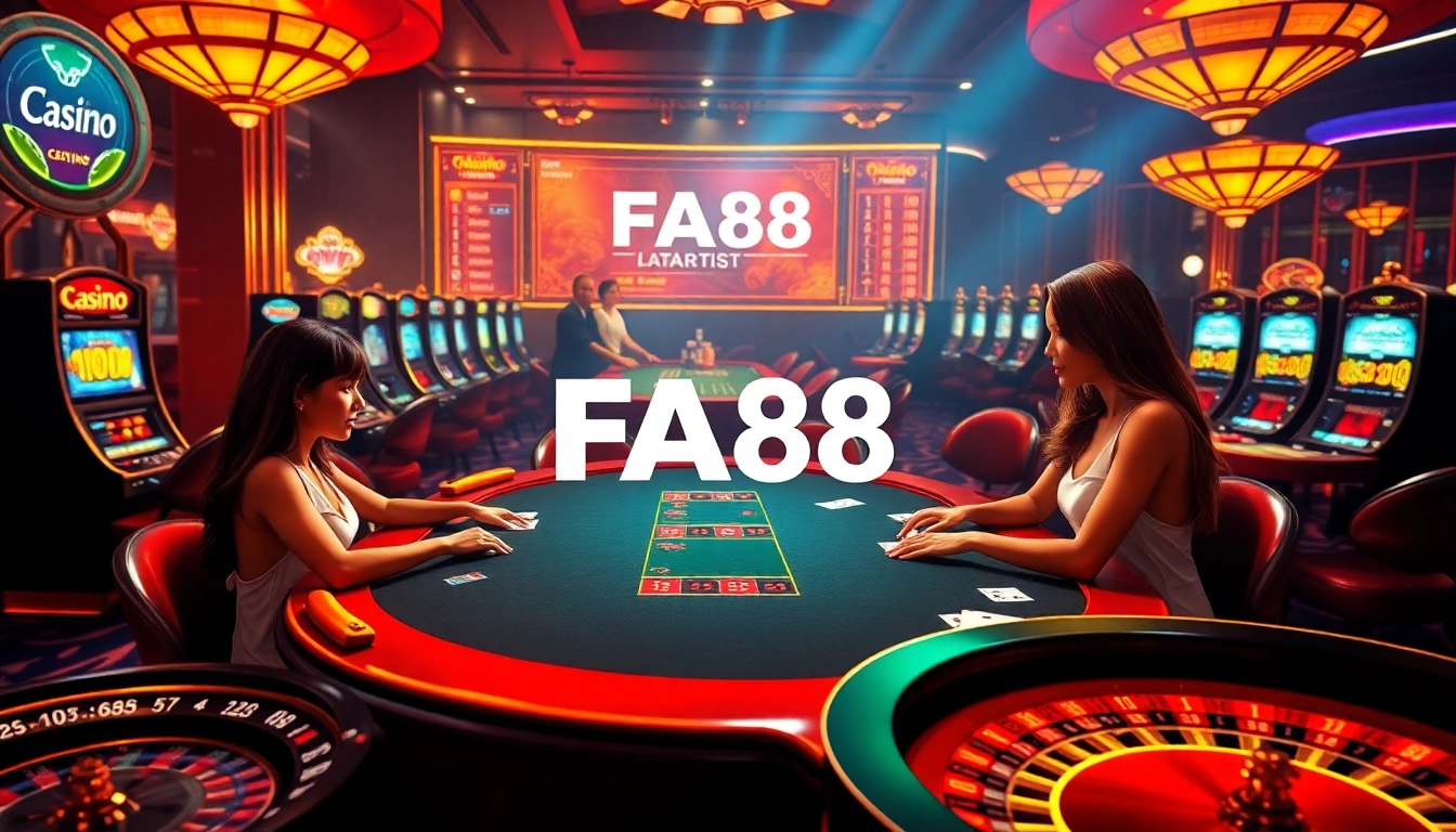 Experience high-stakes gaming at FA88's vibrant poker table featuring thrilling action and luxurious ambiance.