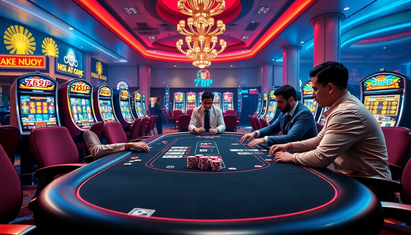 Engaging poker game scene at 789P casino, showcasing vibrant chips and high-stakes action.