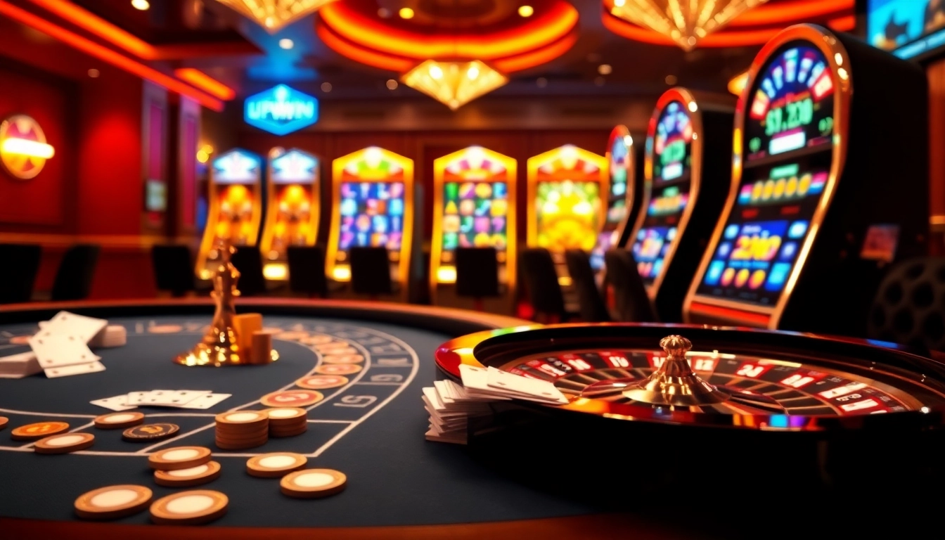 The dynamic gaming experience at https://vipwin.co.uk/ showcasing blackjack, poker chips, and digital slot machines.