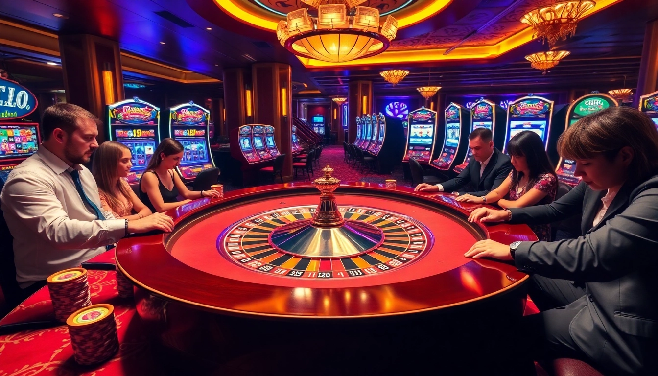 Excited gamblers place bets at RR 88 casino tables, embodying the thrill of winning.