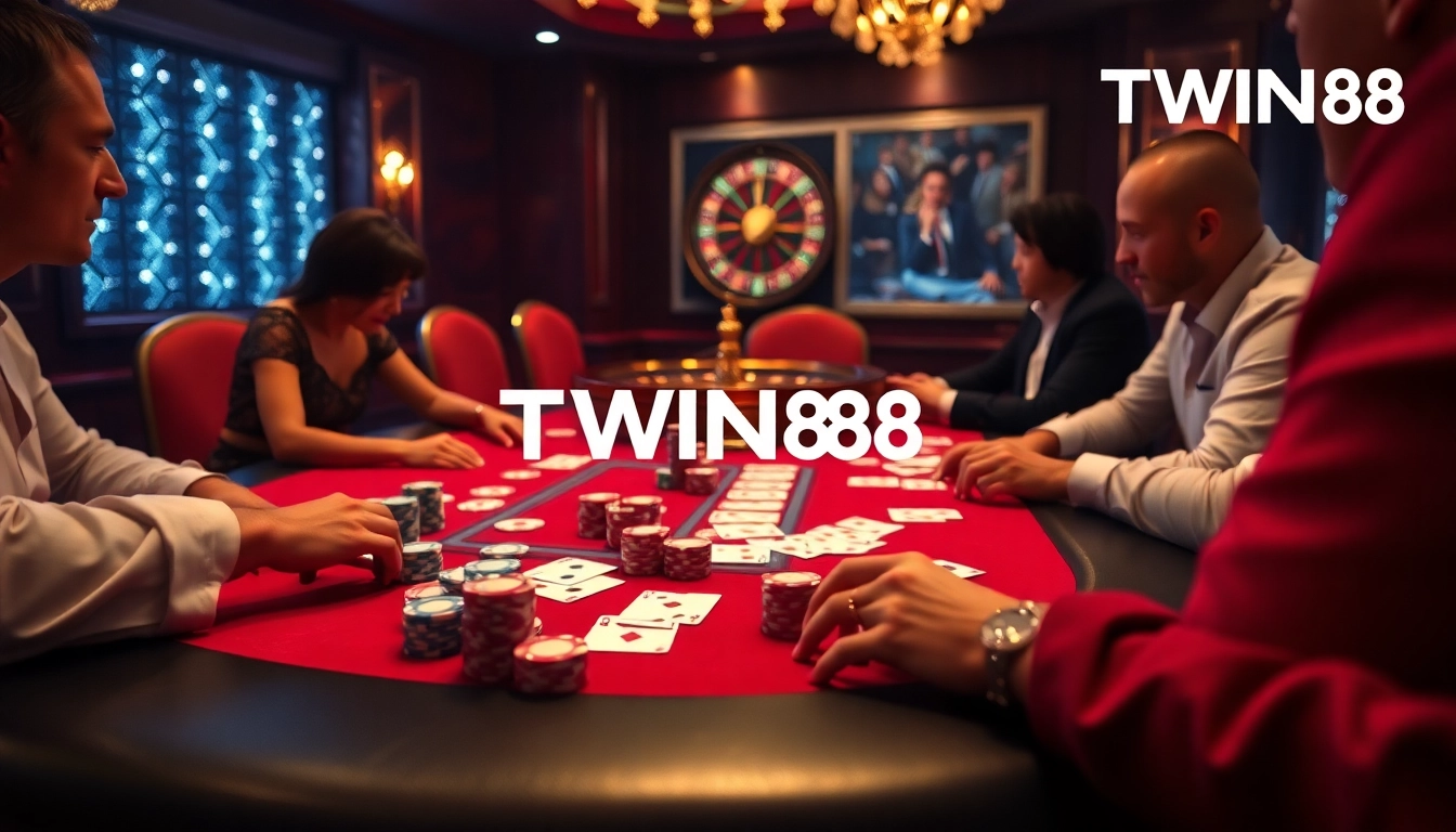 Engaged players at a luxurious poker table showcasing excitement at https://twin68.world/ casino.