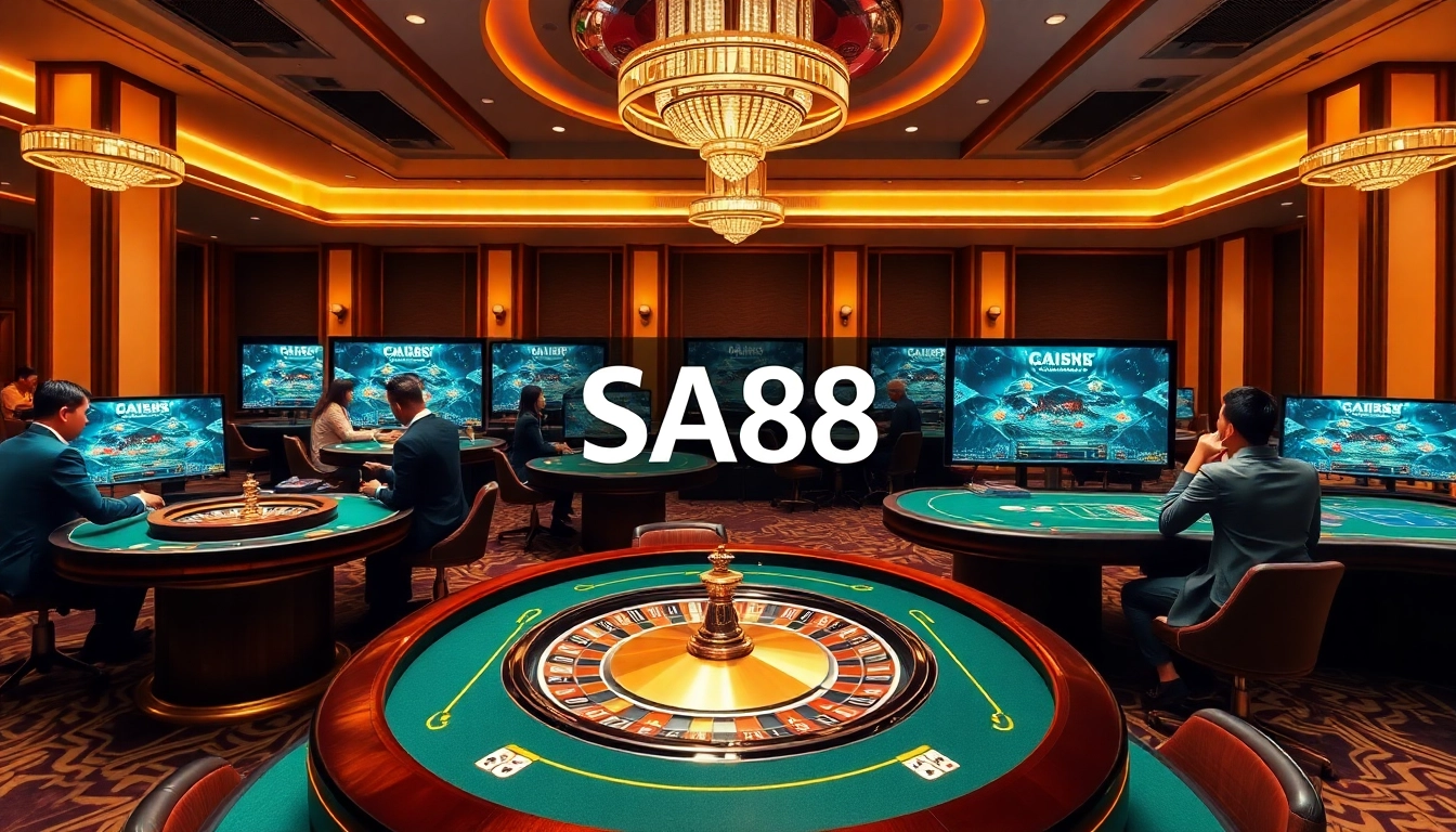Engage in exciting gameplay at SA88's luxurious online casino with vibrant gaming tables and thrilling action.
