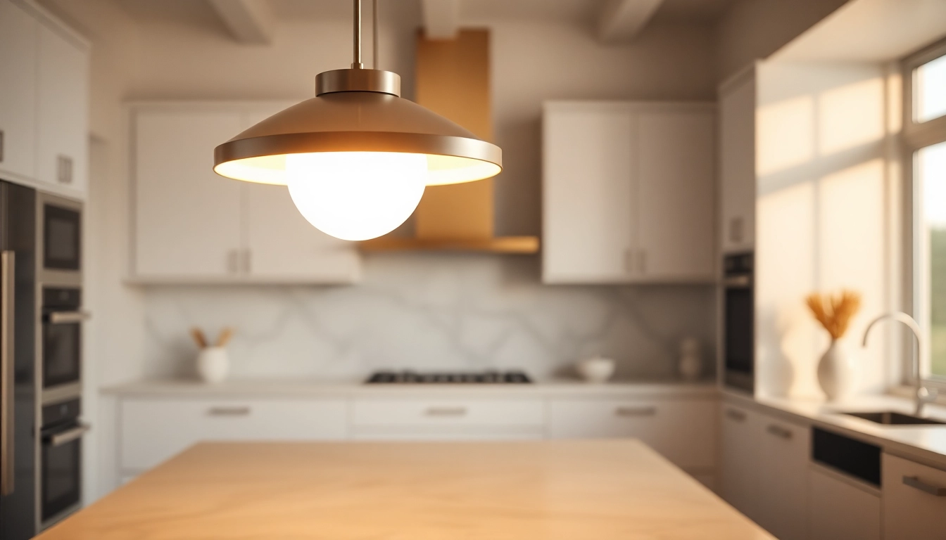 Bright and elegant island light fixture illuminating a modern kitchen setting.