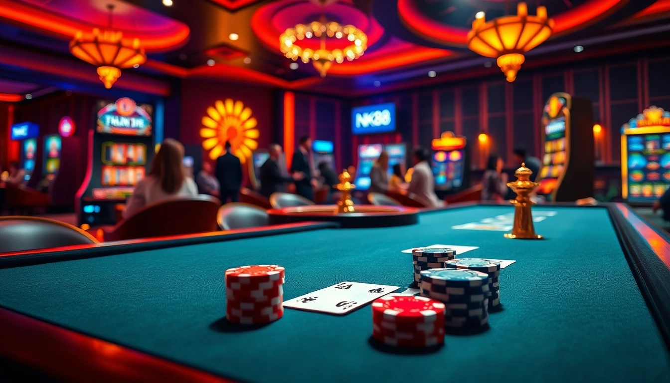 Players enjoying thrilling games at NK88 online casino with vibrant graphics and professional atmosphere.