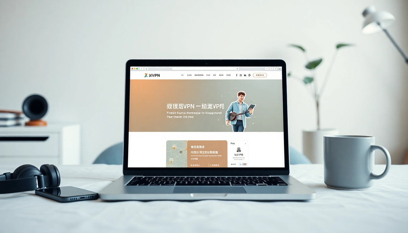在现代科技工作空间的一台笔记本电脑上展示的快连官网，突出创新。
