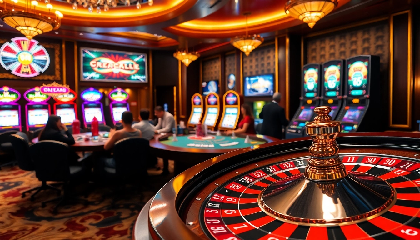 Players enjoying a thrilling gambling experience with Nhà Cái QQ88 in a luxurious casino setting.