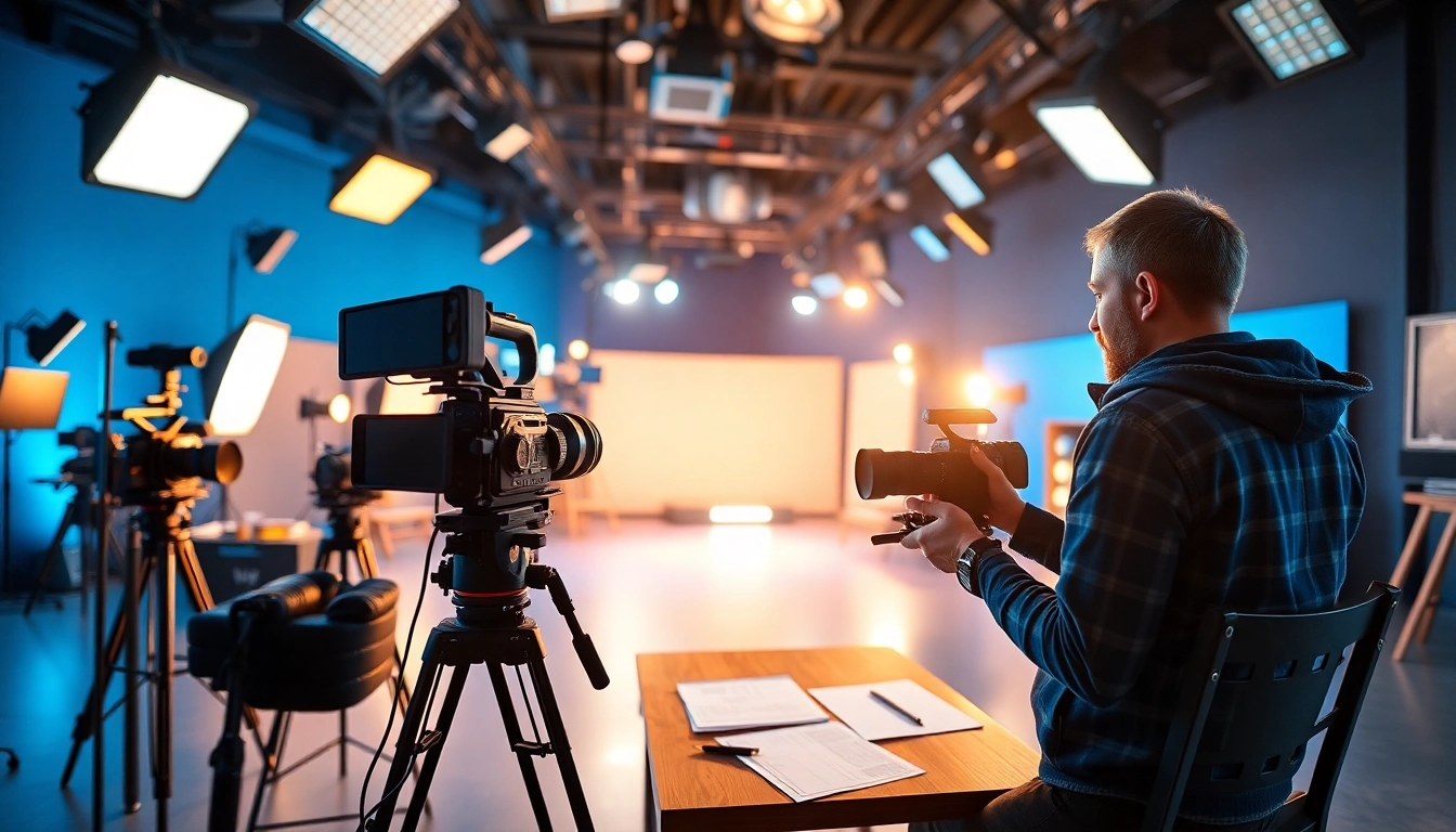 Video production agency creatively capturing a vibrant studio atmosphere.