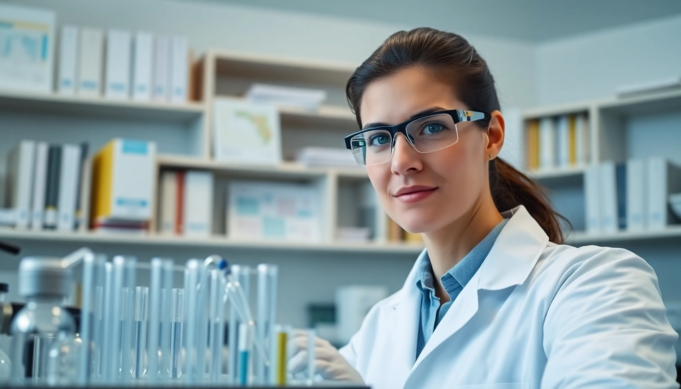 Scientist conducting research on Retatrutide in a well-equipped laboratory.