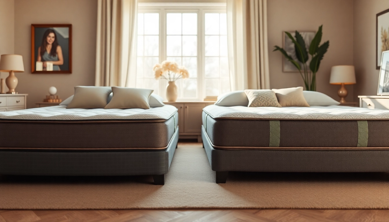 Compare cal king vs king mattresses side by side in a stylish bedroom setting.