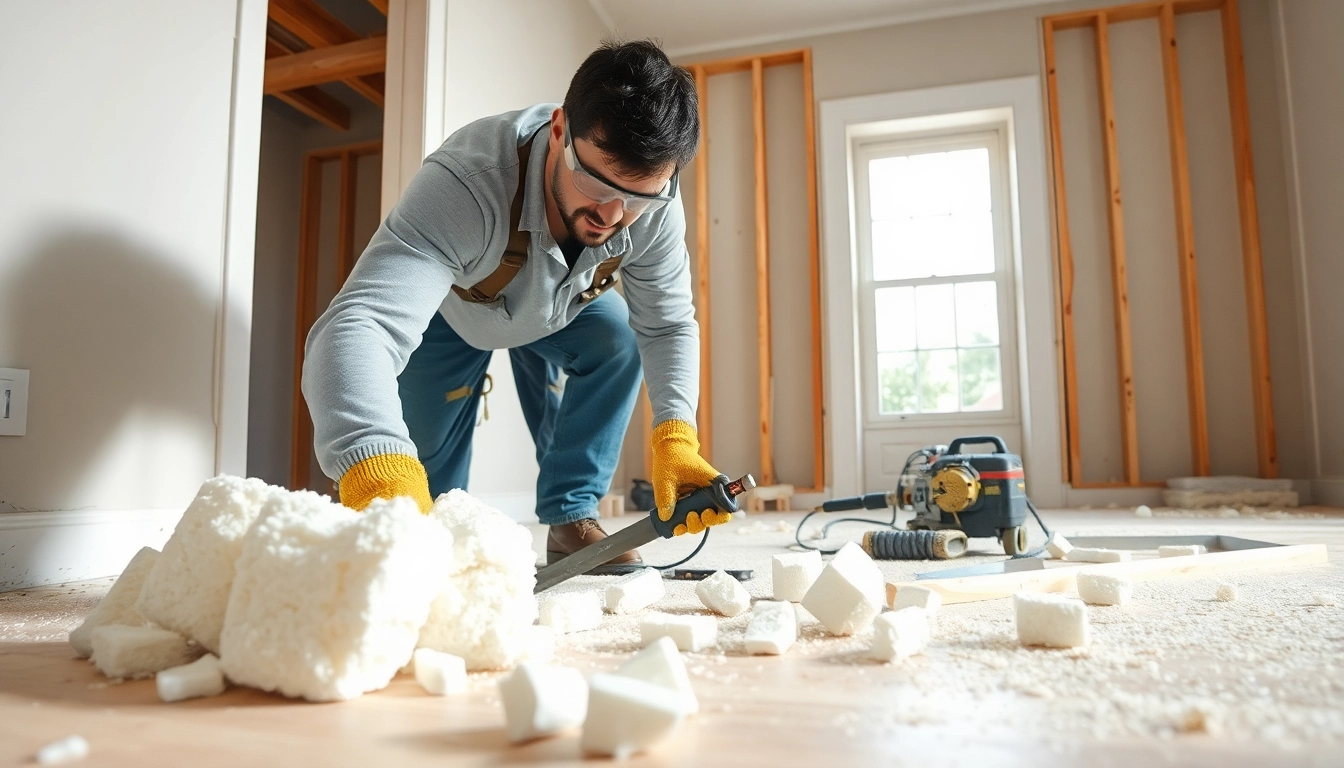 Professional spray foam removal UK technician working on residential insulation.