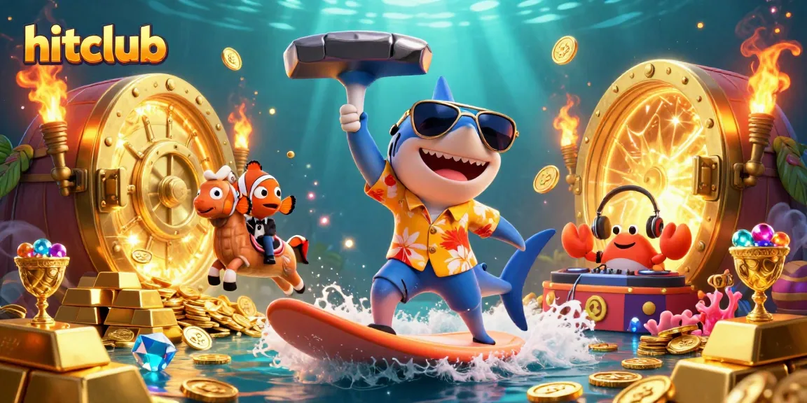 Join the excitement at hitclub with a vibrant casino-themed scene featuring characters and treasures.