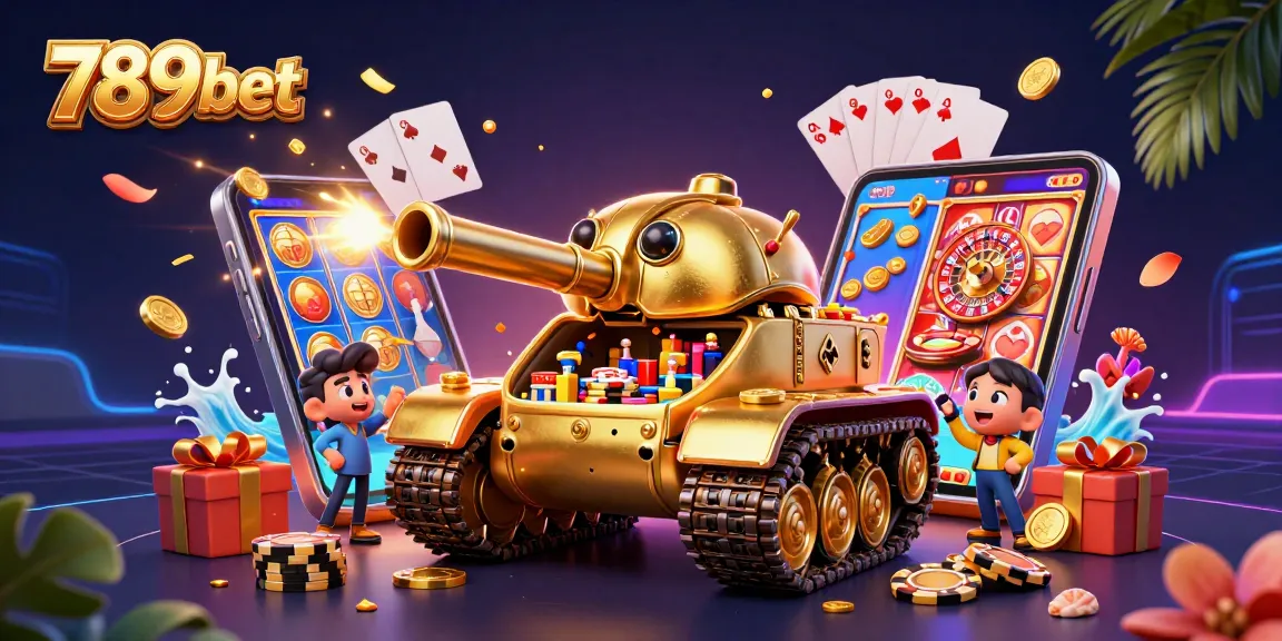 Chơi game thú vị trên 789bet với xe tăng vàng khổng lồ chứa sòng bạc mini bên trong.