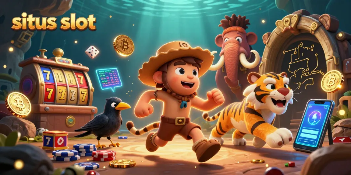 Experience the excitement of situs slot in a vibrant prehistoric casino with engaging visuals and characters.