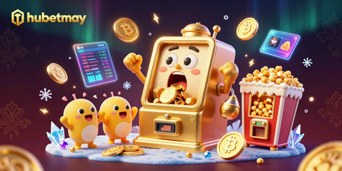 Engage with hubetmay's exciting casino atmosphere featuring animated slot machines and crypto coins.