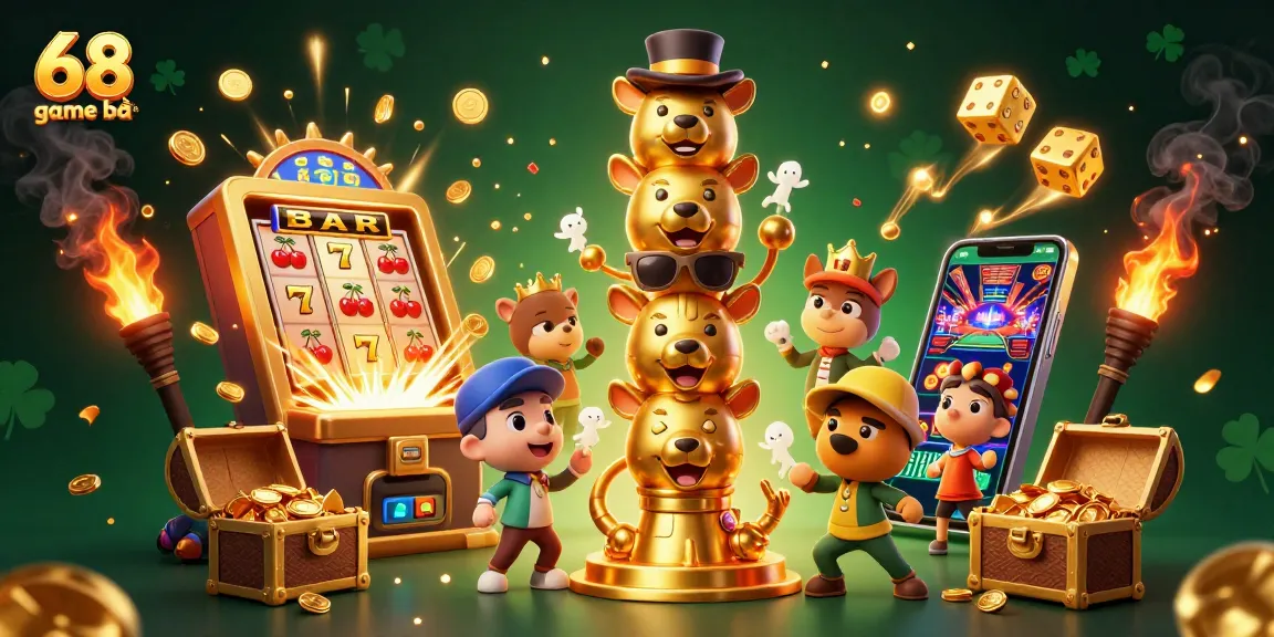 Experience the excitement of 68 game bài with vibrant elements and characters in a lively casino scene.