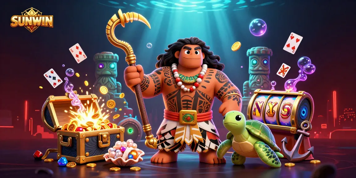 SUNWIN players engaging in exciting casino action with vibrant characters and gold coins bursting from chests.