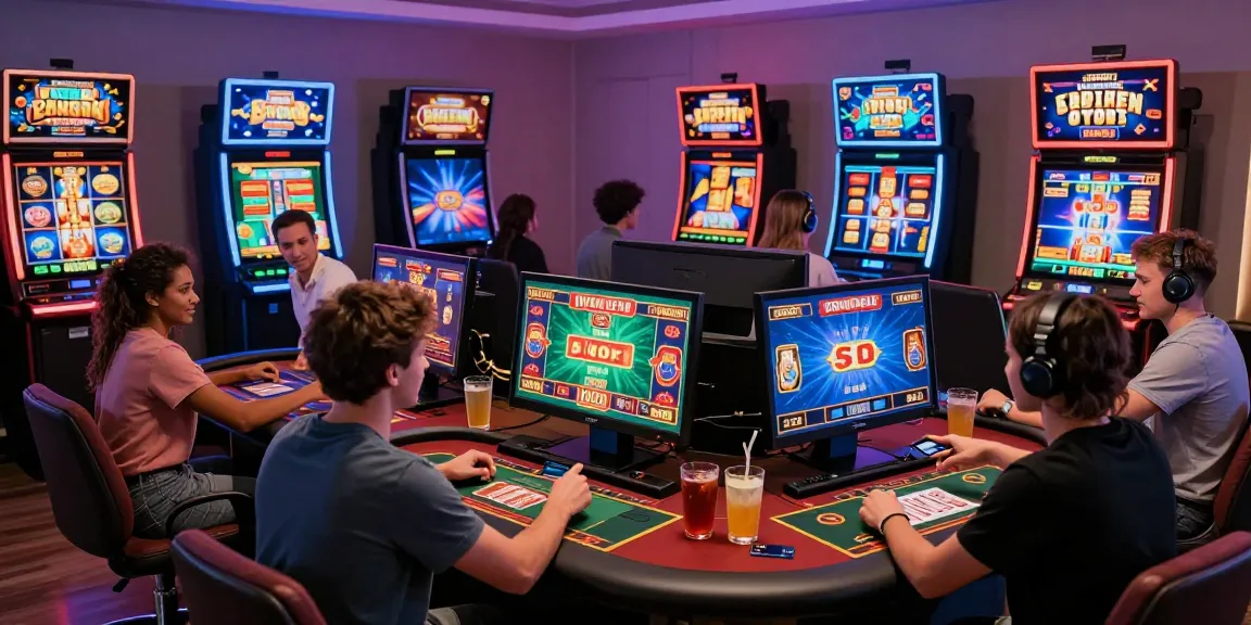 Exciting online casinos that accept credit cards, featuring diverse players engaged in various games and enjoying a vibrant gaming atmosphere.