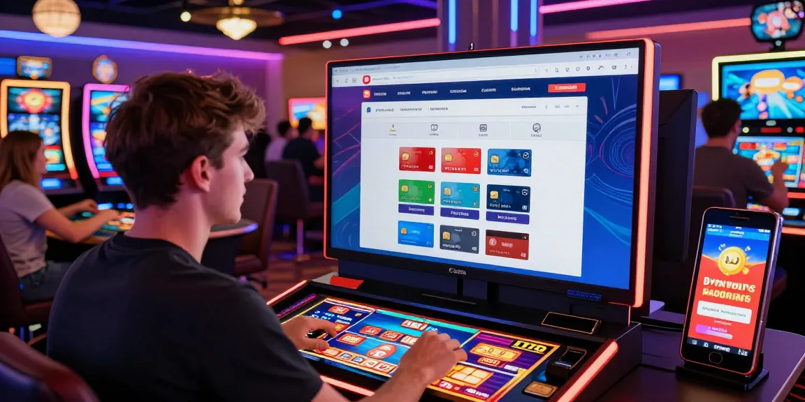 Exciting gaming experience at credit card casinos at crownwoods.org.uk featuring vibrant slot machines and payment options.