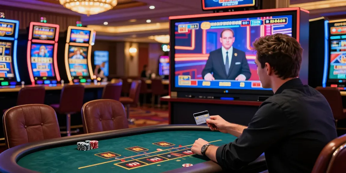 Exciting atmosphere of credit card casinos featuring a player at an elegant gaming table with a credit card.