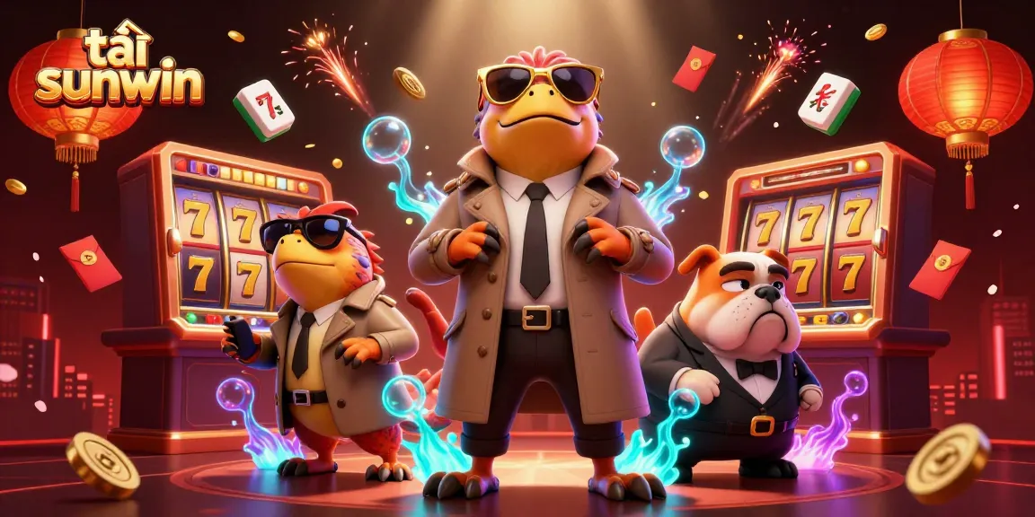 Play and win at Sunwin with engaging slots in a vibrant 3D illustrated casino scene.