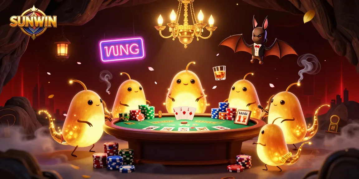 SUNWIN captivates with vibrant casino action as glowworms light up a poker game with spectacular detail.