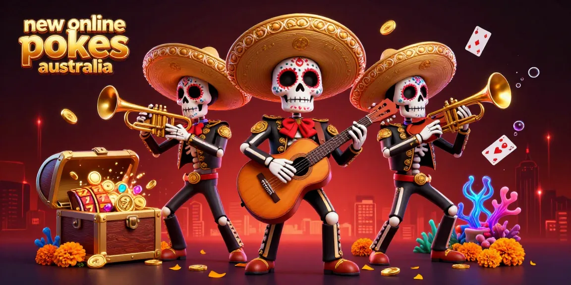 Experience the thrill of new online pokies Australia through a lively mariachi band amidst vibrant gaming elements.