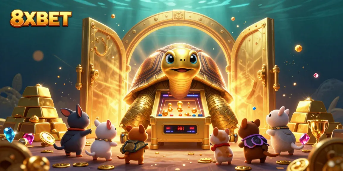 Engage with 8XBET's captivating cartoon world featuring a tortoise pinball machine.