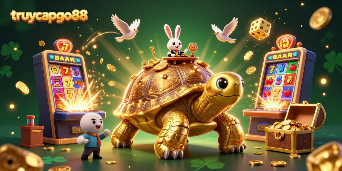 Players enjoying exciting games at "truycapgo88," featuring a golden tortoise casino scene.